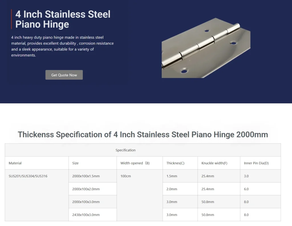 4 inch stainless steel piano hinge