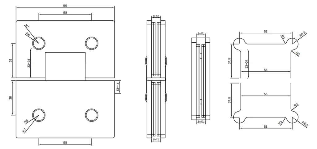 bathroom glass door hinges